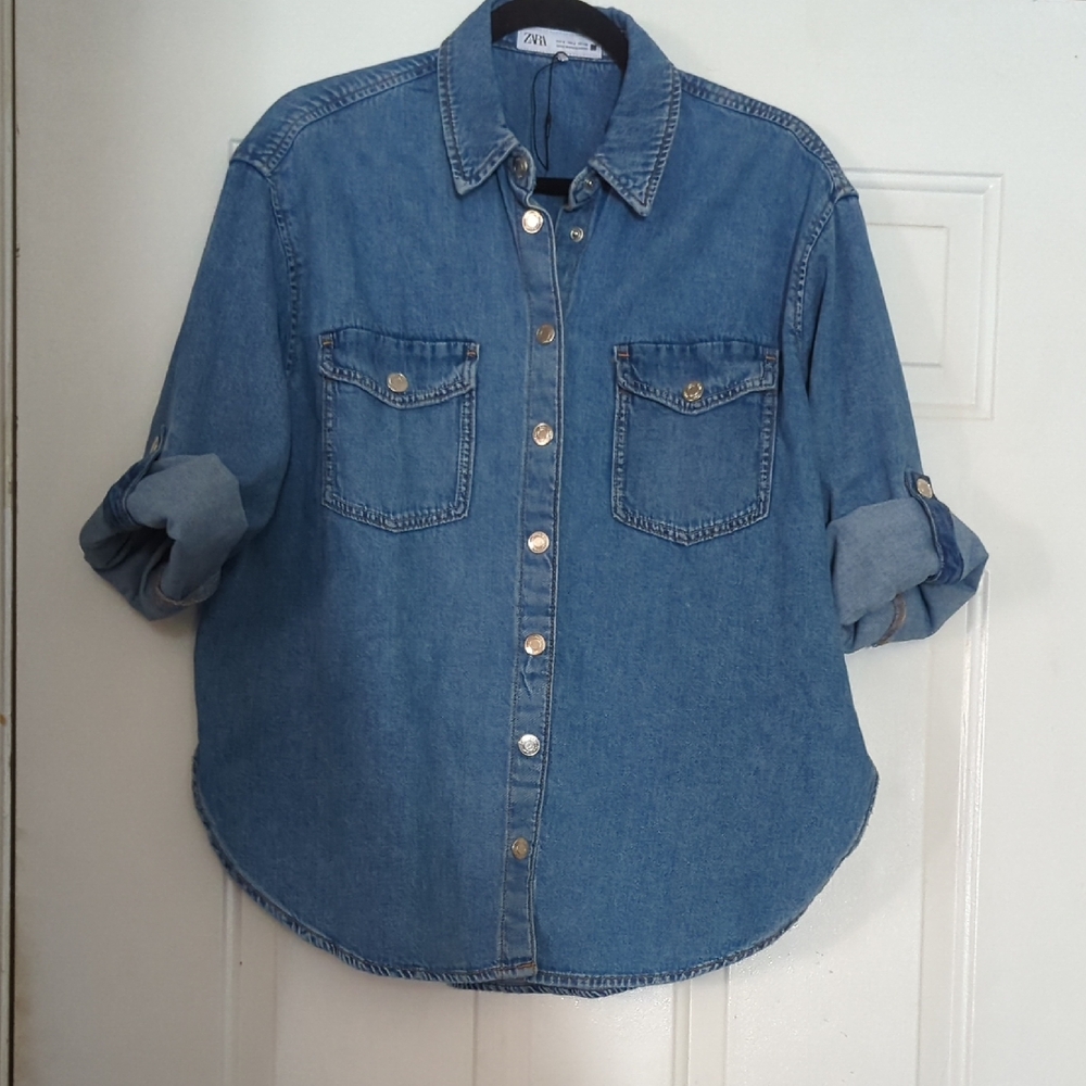 Zara Classic Blue Denim Shirt Small